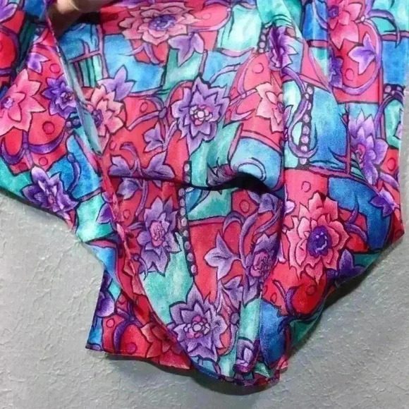 VINTAGE 90s Erica Taylor Mini Satin Slip Dress Floral Lingerie Intimate Large - Picture 7 of 8